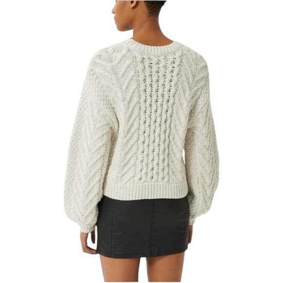 Rebecca Minkoff Blake Pearl Embellished Cable Knit Sweater in Cream Size Medium - Picture 3 of 12